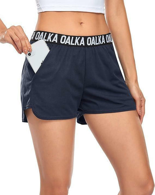 Oalka Women's Running Shorts Out Side Pockets Athletic Denim Blue Size XXL