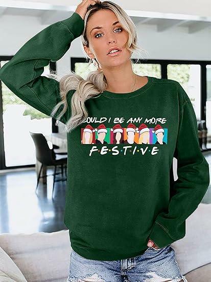 FASHGL Christmas Friends Sweatshirt Women Long Sleeve Green, XL