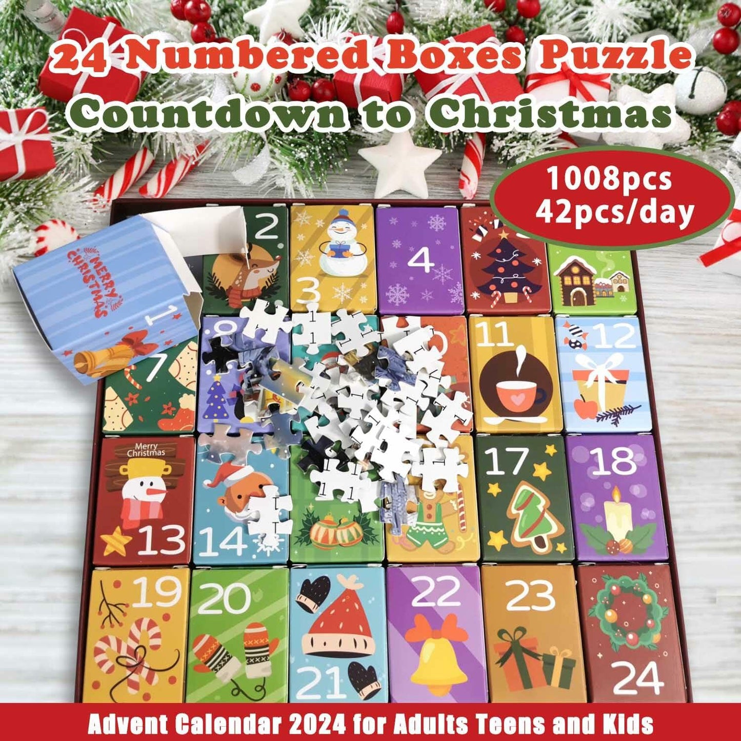 Advent Calendar 2024 Jigsaw Puzzle 1008pcs Dogs & Cats Christmas Gift