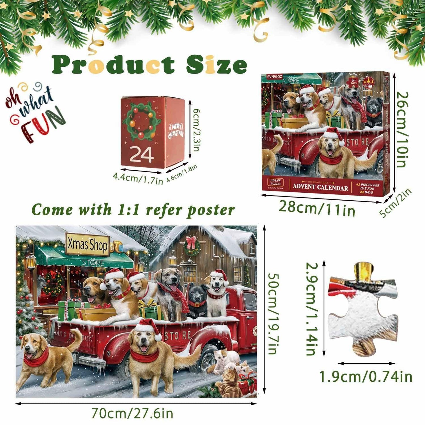 Advent Calendar 2024 Jigsaw Puzzle 1008pcs Dogs & Cats Christmas Gift