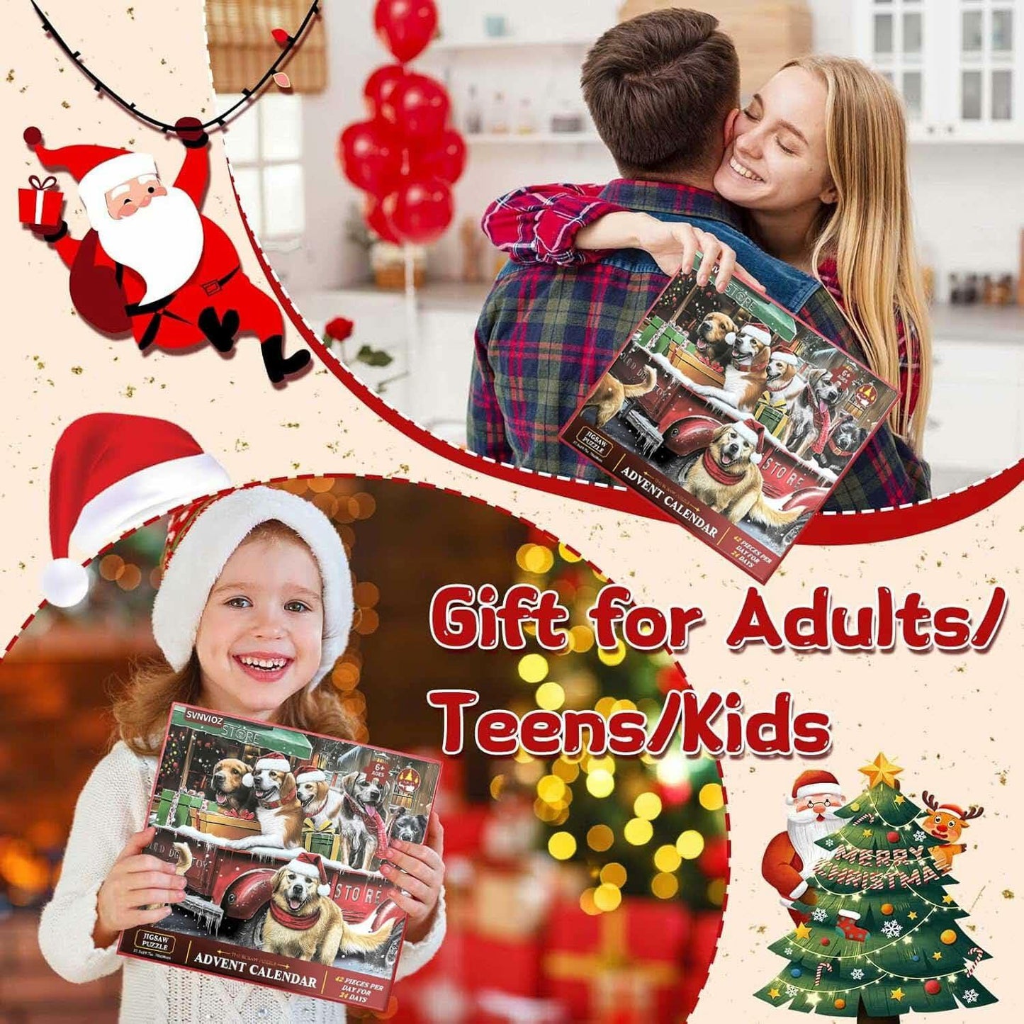Advent Calendar 2024 Jigsaw Puzzle 1008pcs Dogs & Cats Christmas Gift