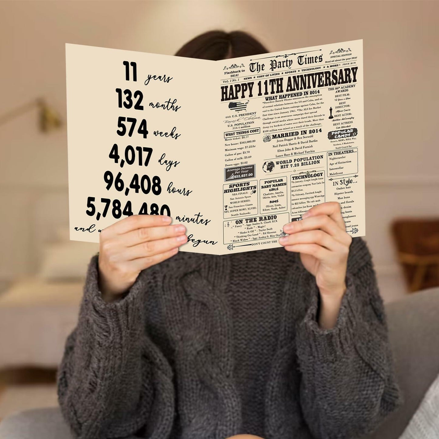 YiKaLus 11th Anniversary Steel Gift Card Romantic Wedding Gift for Him Her