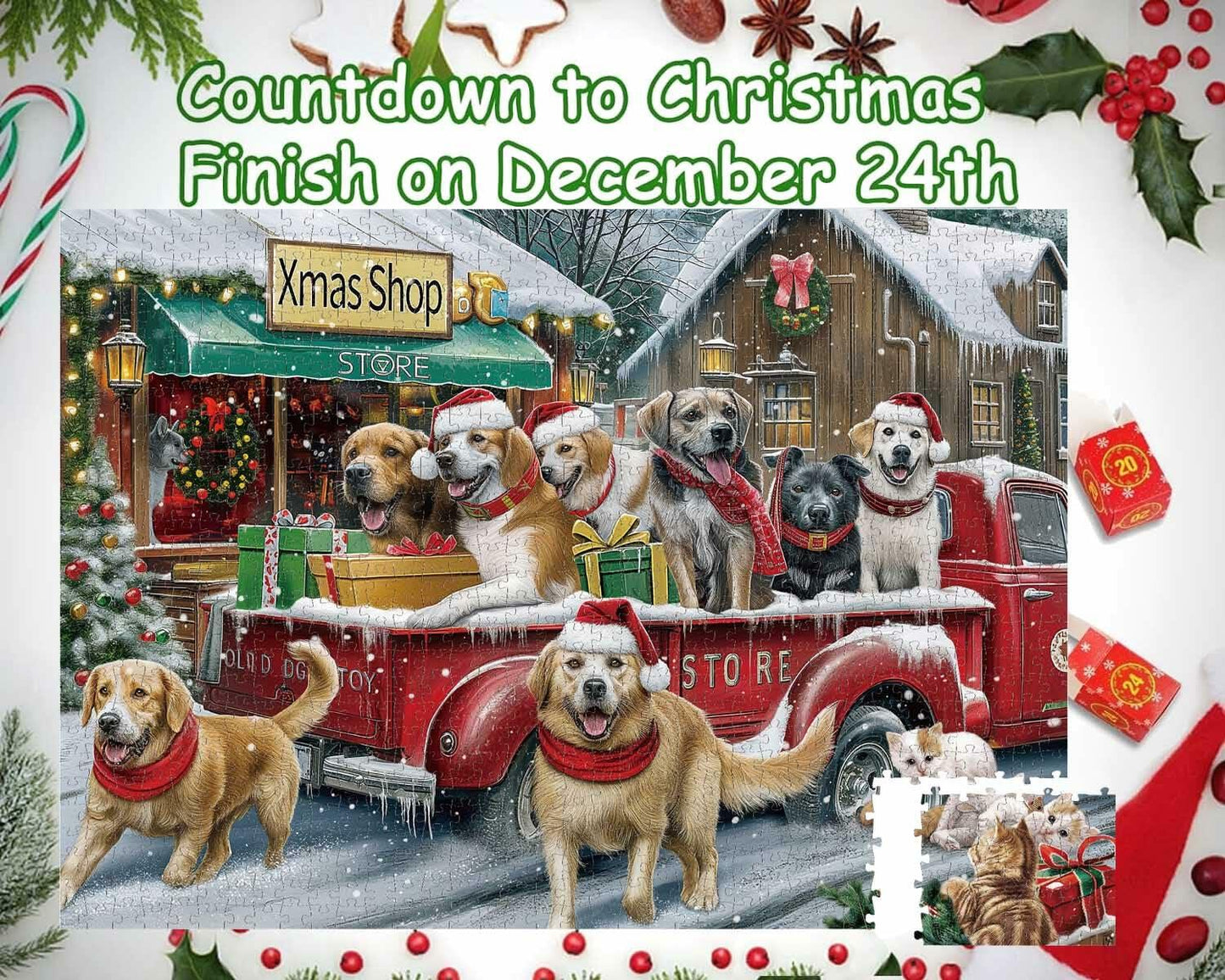 Advent Calendar 2024 Jigsaw Puzzle 1008pcs Dogs & Cats Christmas Gift