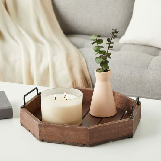 Farmlyn Creek Rustic Wooden Serving Tray Metal Handles 11.75x11.75x2.75in