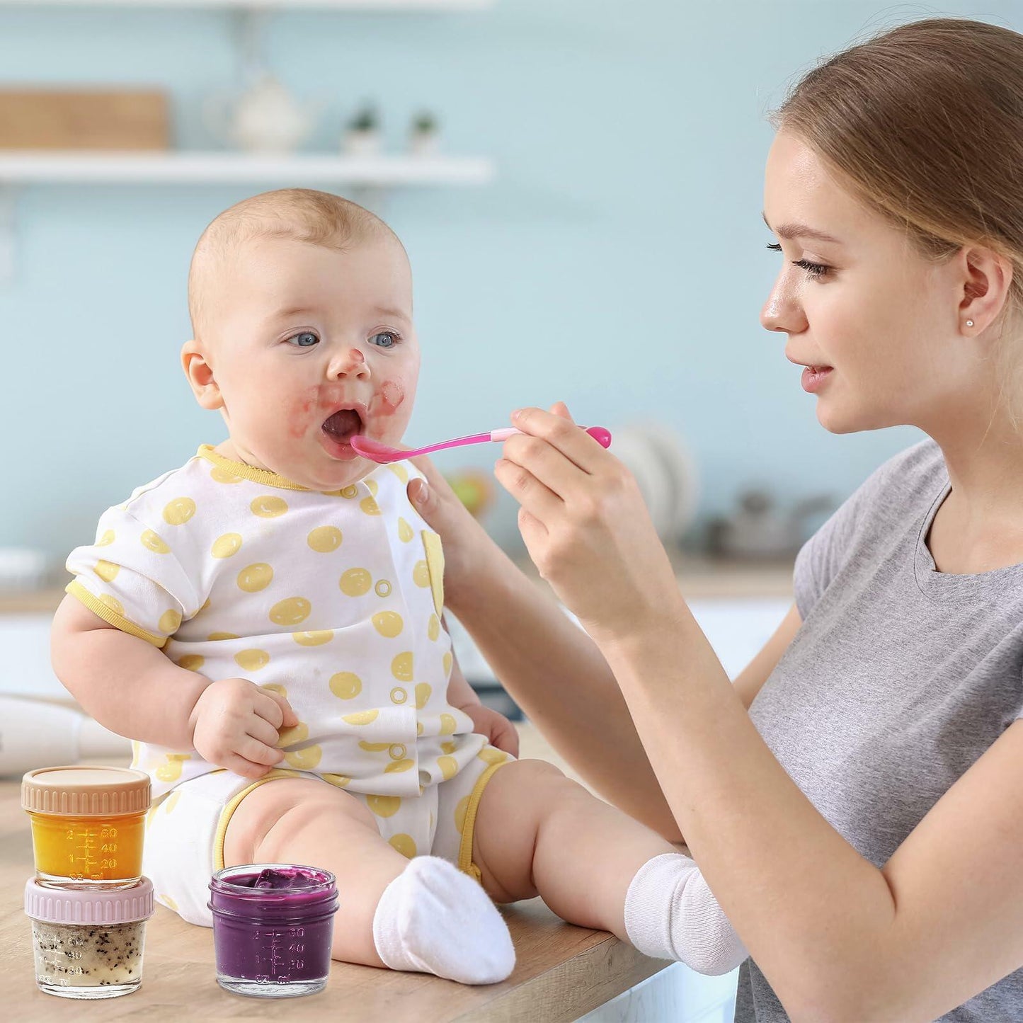 DRKIO 6 Pack Glass Baby Food Storage Containers 4oz BPA Free Leak Proof