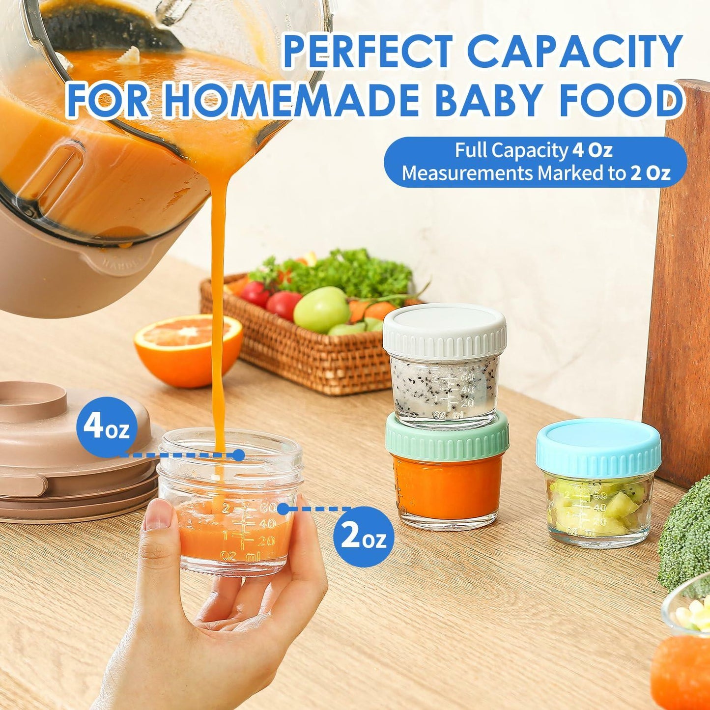DRKIO 6 Pack Glass Baby Food Storage Containers 4oz BPA Free Leak Proof