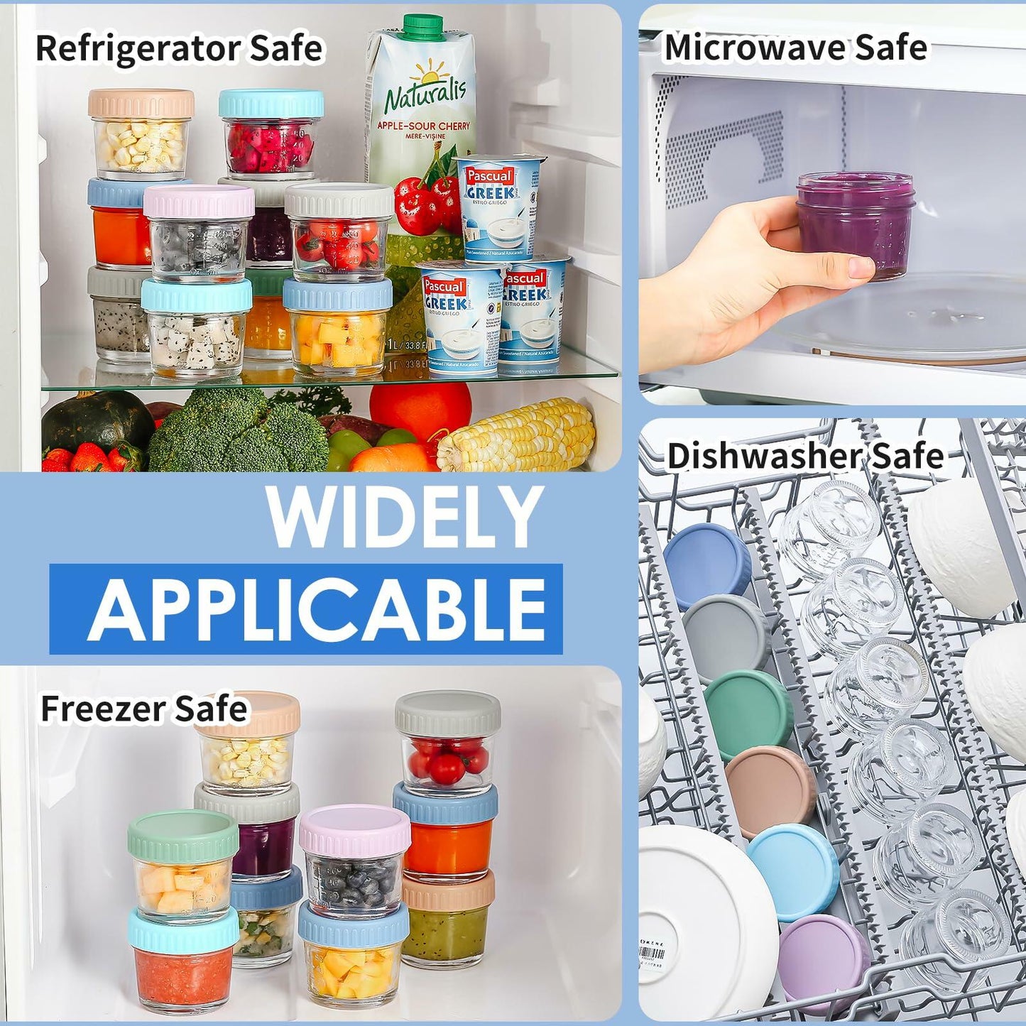 DRKIO 6 Pack Glass Baby Food Storage Containers 4oz BPA Free Leak Proof