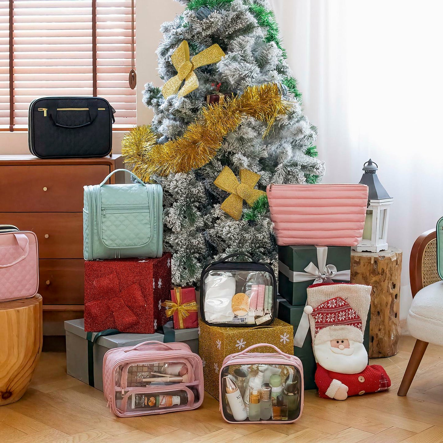 FUNSEED Clear Travel Toiletry Bag Large Organizer Pink Multiple Compartments