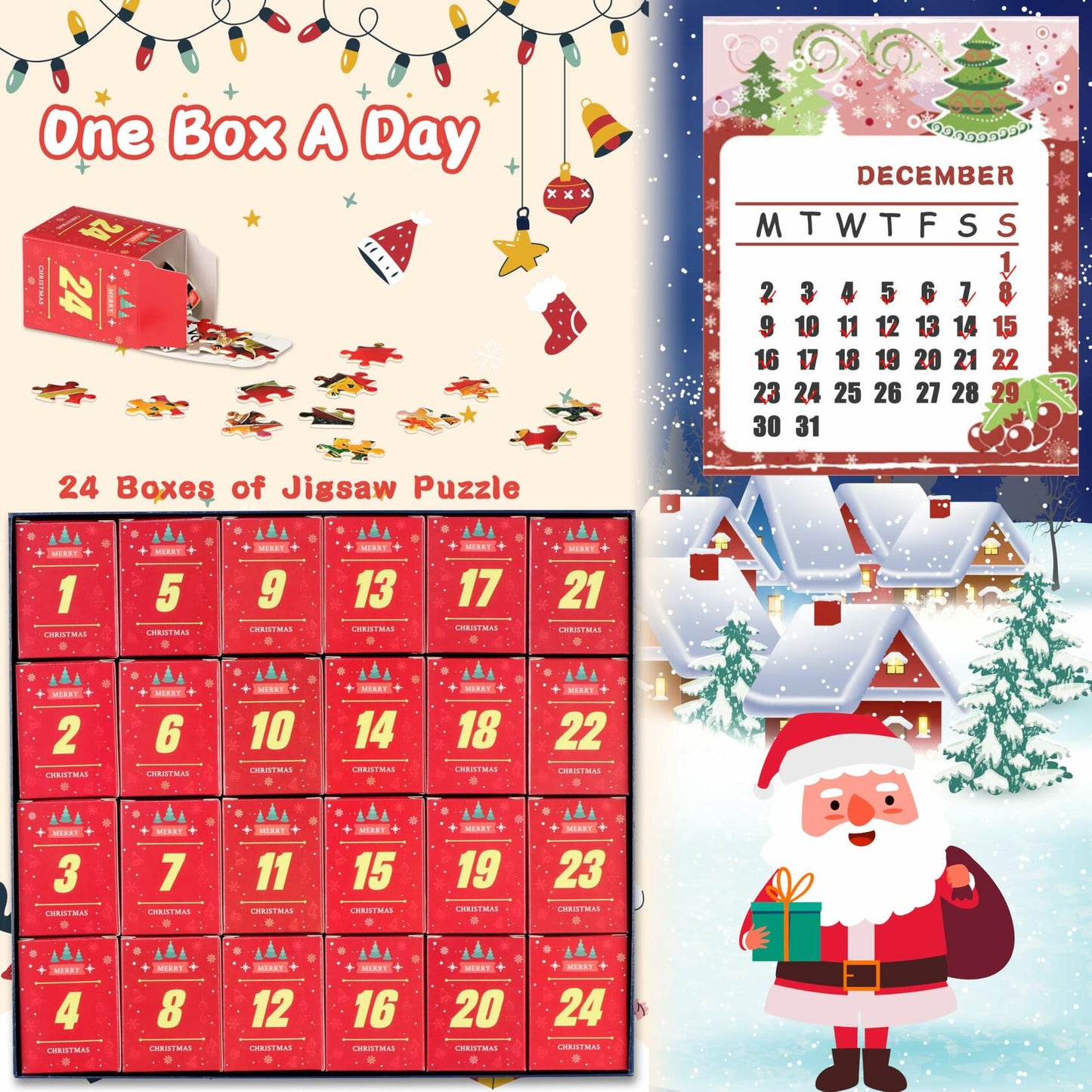 Christmas Puzzle Advent Calendar 2025 Fireplace 1008 Pieces 24 Parts