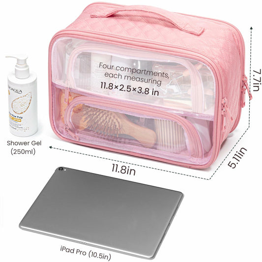 FUNSEED Clear Travel Toiletry Bag Large Organizer Pink Multiple Compartments