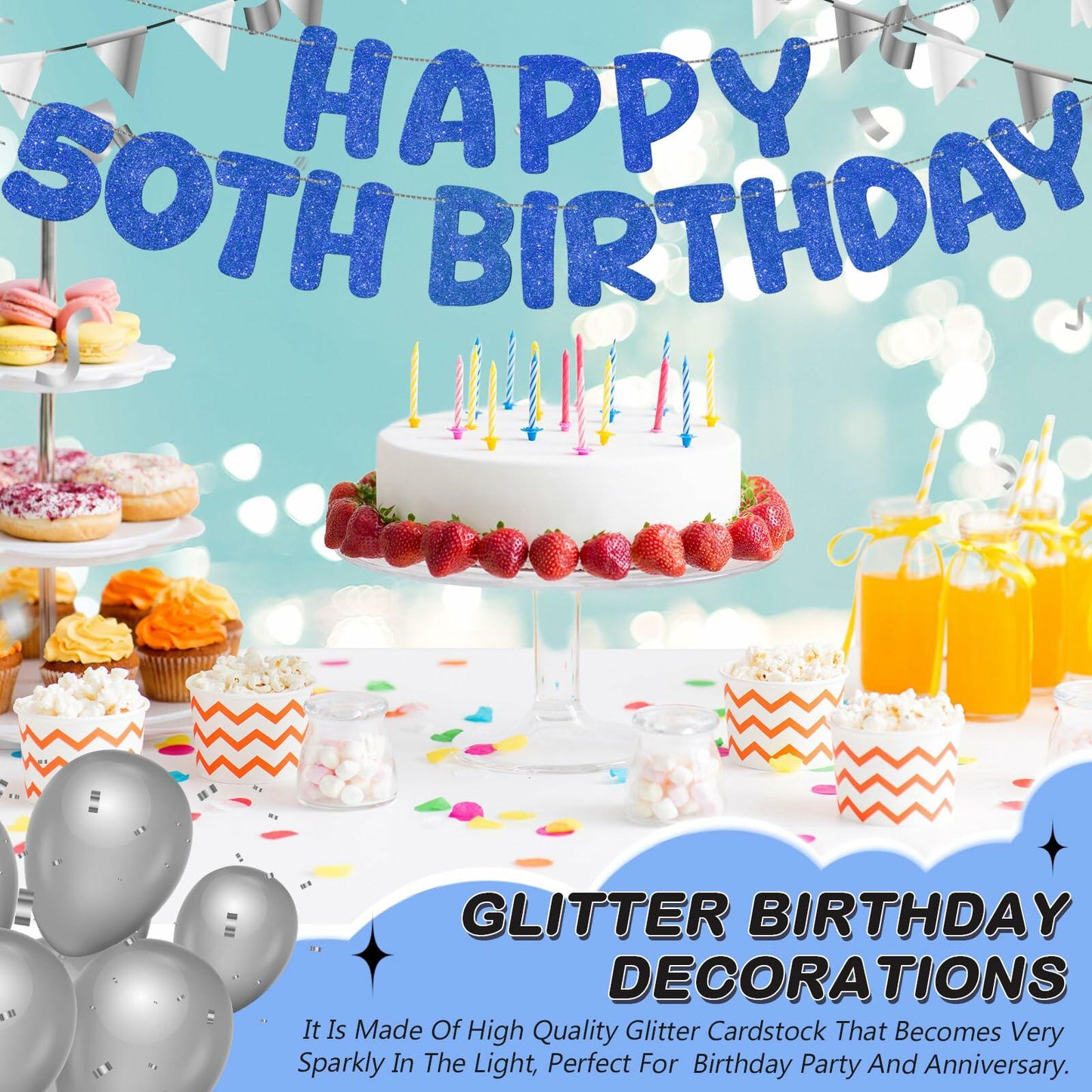 Fulmoon 50th Birthday Banner Pre Strung Glitter 11.5ft Champagne Gold