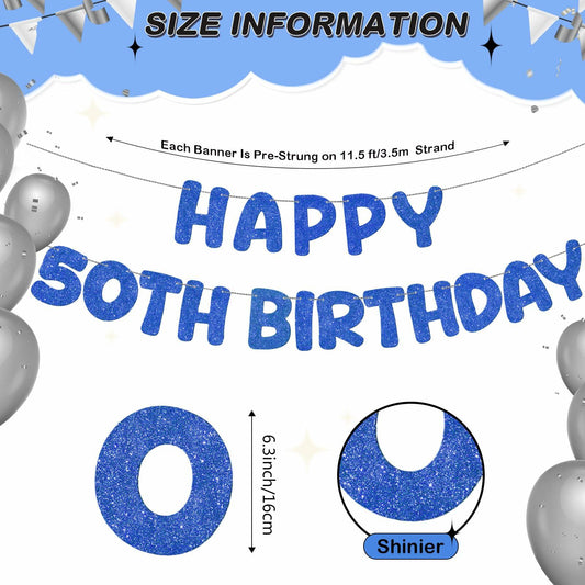 Fulmoon 50th Birthday Banner Pre Strung Glitter 11.5ft Champagne Gold