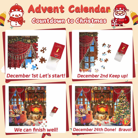 Christmas Puzzle Advent Calendar 2025 Fireplace 1008 Pieces 24 Parts