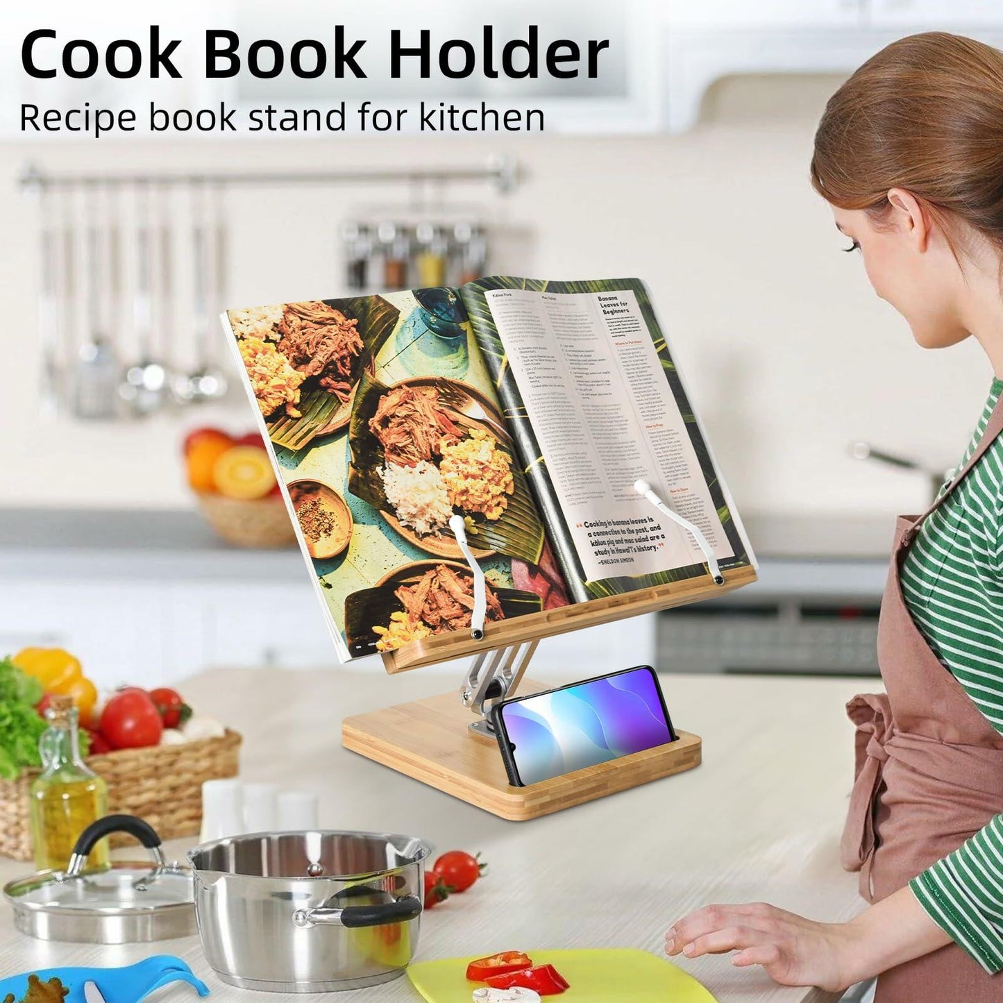 Crocqett Large Foldable Book Stand 13.38x9.4in Clear with Phone Slot