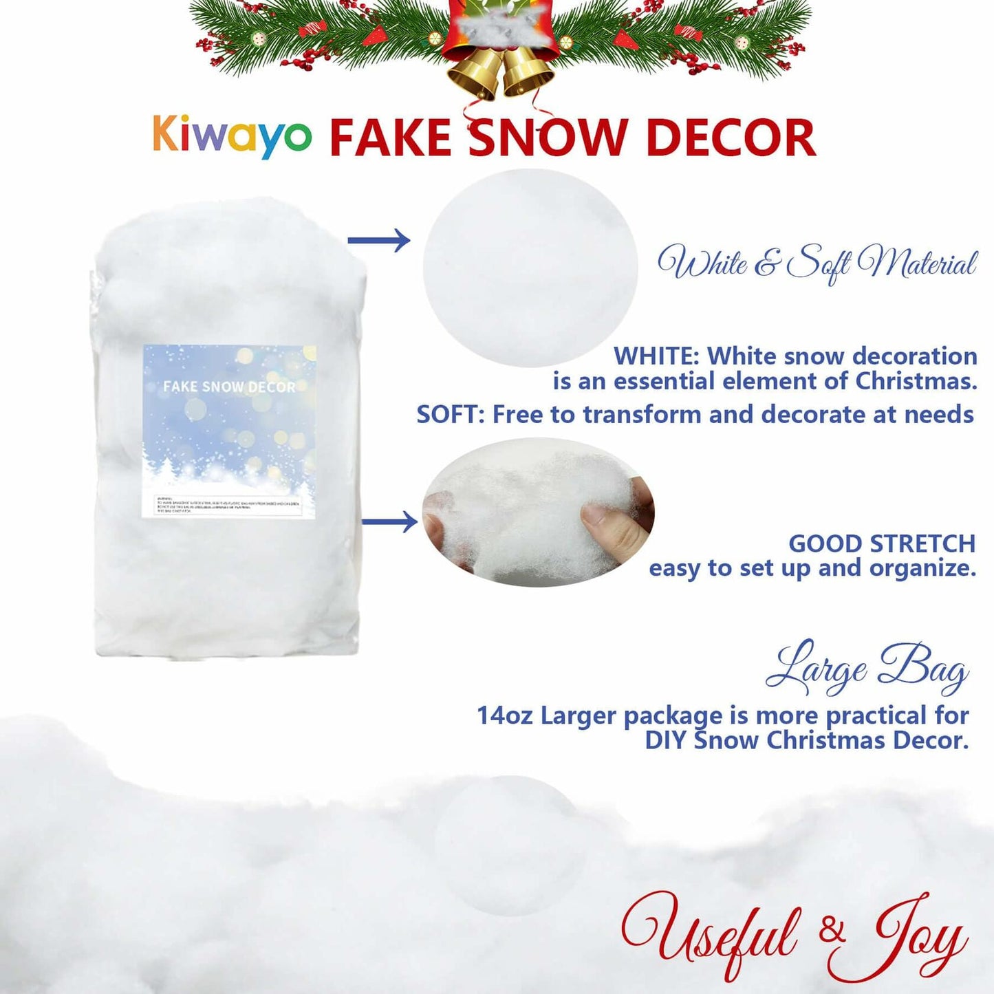 Fake Snow Christmas Décor Indoor 0.9LB Fluffy Cotton-Like White Snow