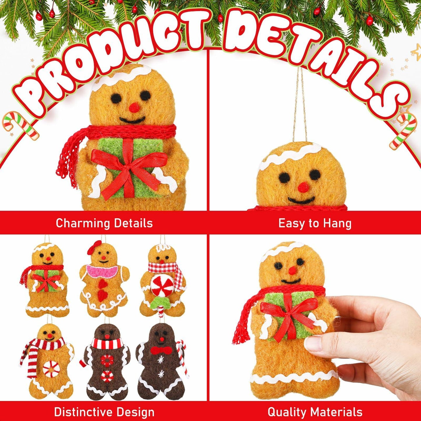 Fanfanwin Gingerbread Man Ornaments Brown 5.12in 6 Pcs Christmas Decor
