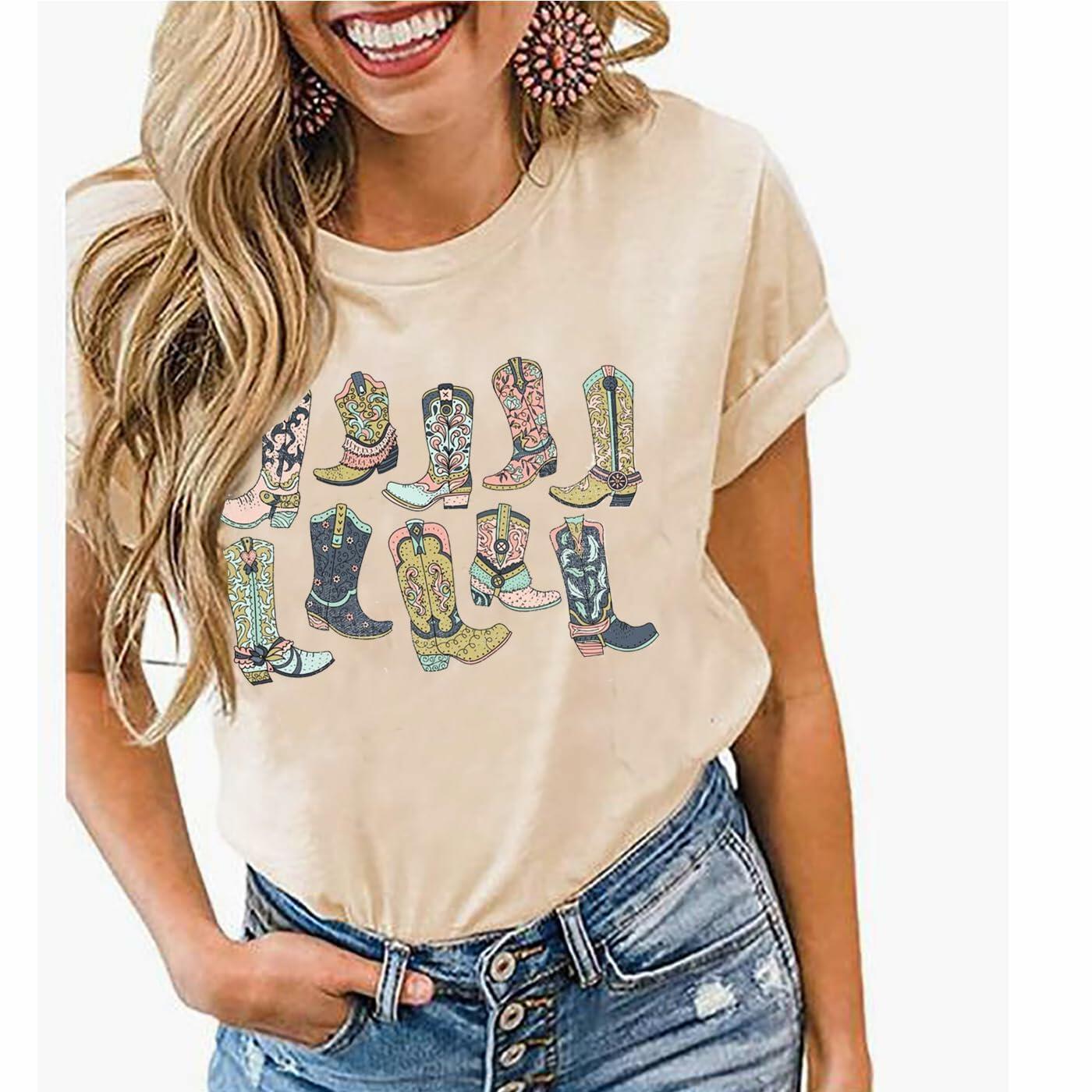 Cowboy Take Me Away Women's Western Vintage Graphic T-Shirt Beige Size L