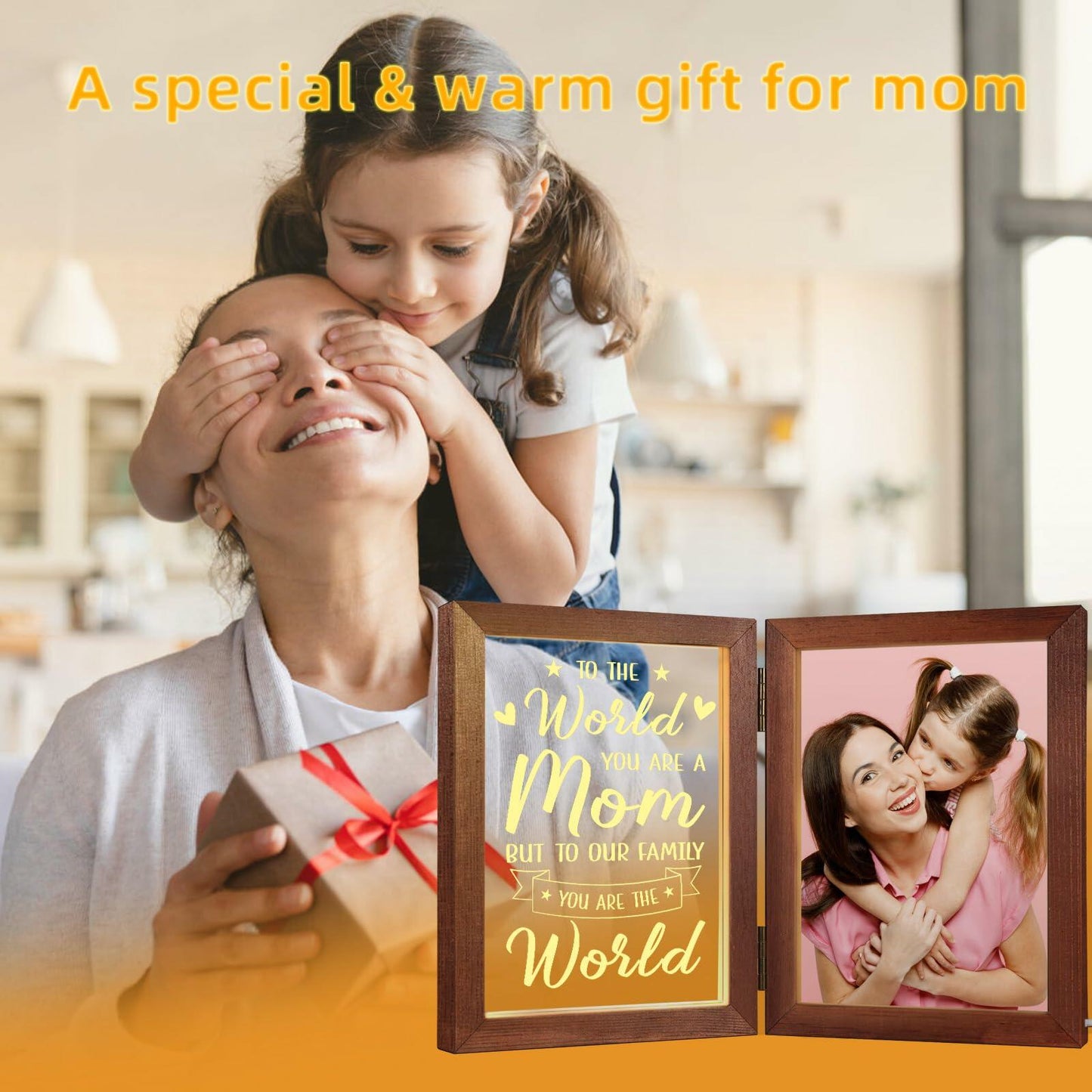 Mom Gifts 5x7 Picture Frame Night Light Table Lamp Warm Words