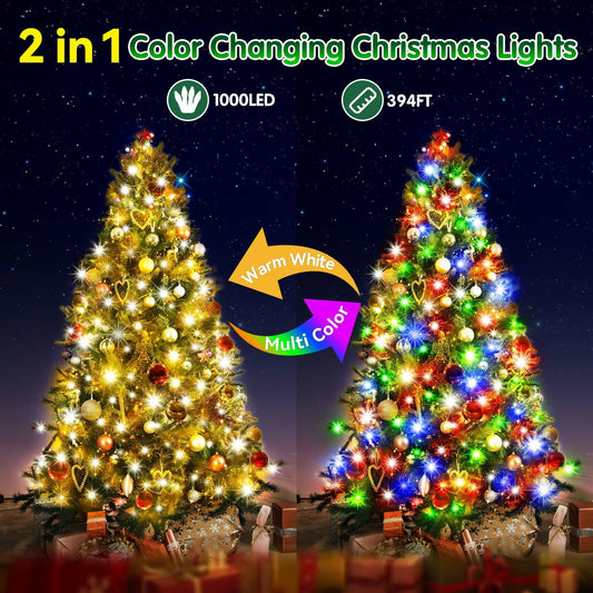Heceltt Outdoor Christmas String Lights 403FT 1000LED 8 Modes Timer