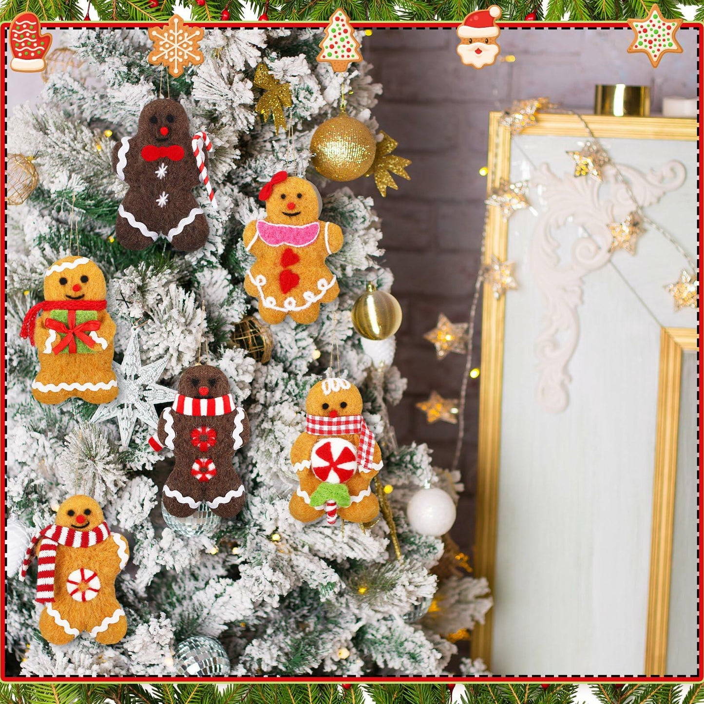 Fanfanwin Gingerbread Man Ornaments Brown 5.12in 6 Pcs Christmas Decor