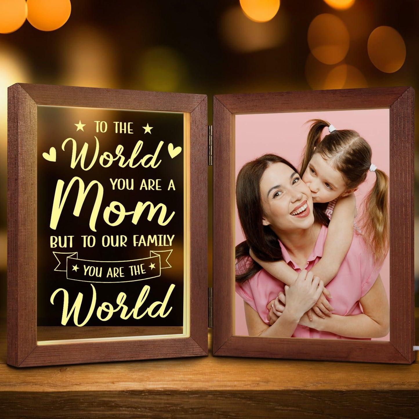 Mom Gifts 5x7 Picture Frame Night Light Table Lamp Warm Words