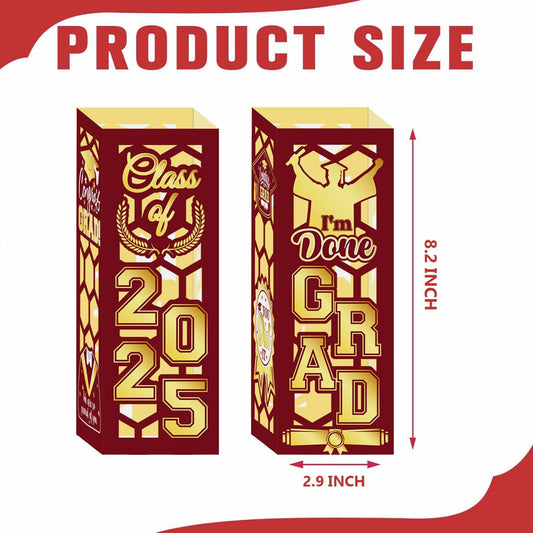 6 Pcs Graduation Table Centerpieces Lantern Boxes LED Light Red Class 2025