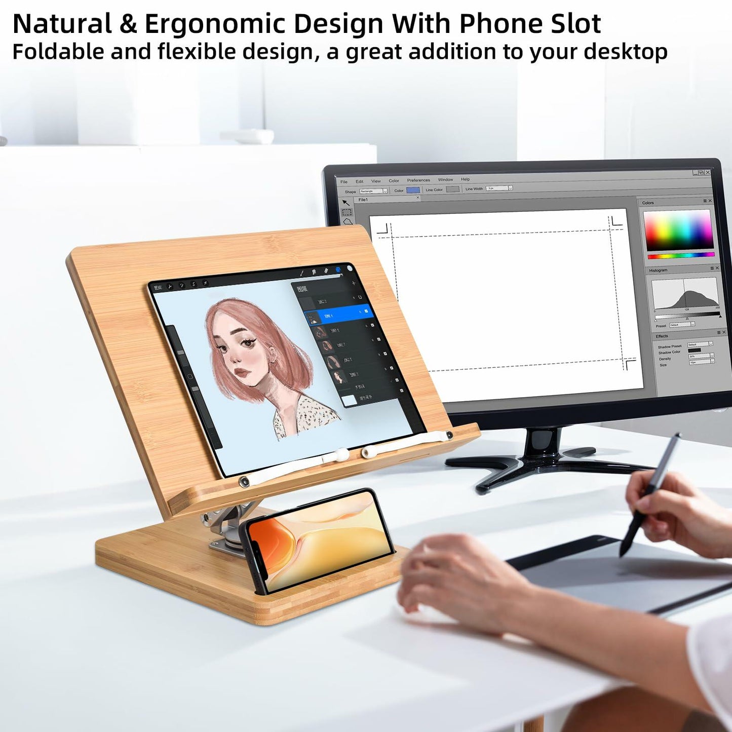 Crocqett Large Foldable Book Stand 13.38x9.4in Clear with Phone Slot