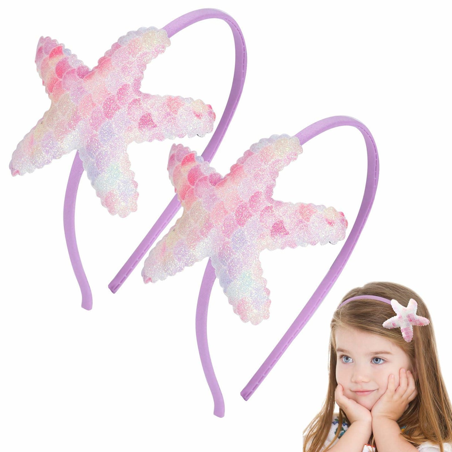 Geosoo Starfish Laser Mermaid Hair Band Lavender Glitter Hair Accessory
