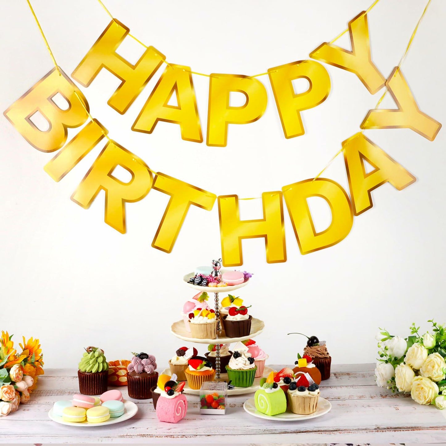 Gold Happy Birthday Banner Sign Garland Party Decoration Kids Baby Party