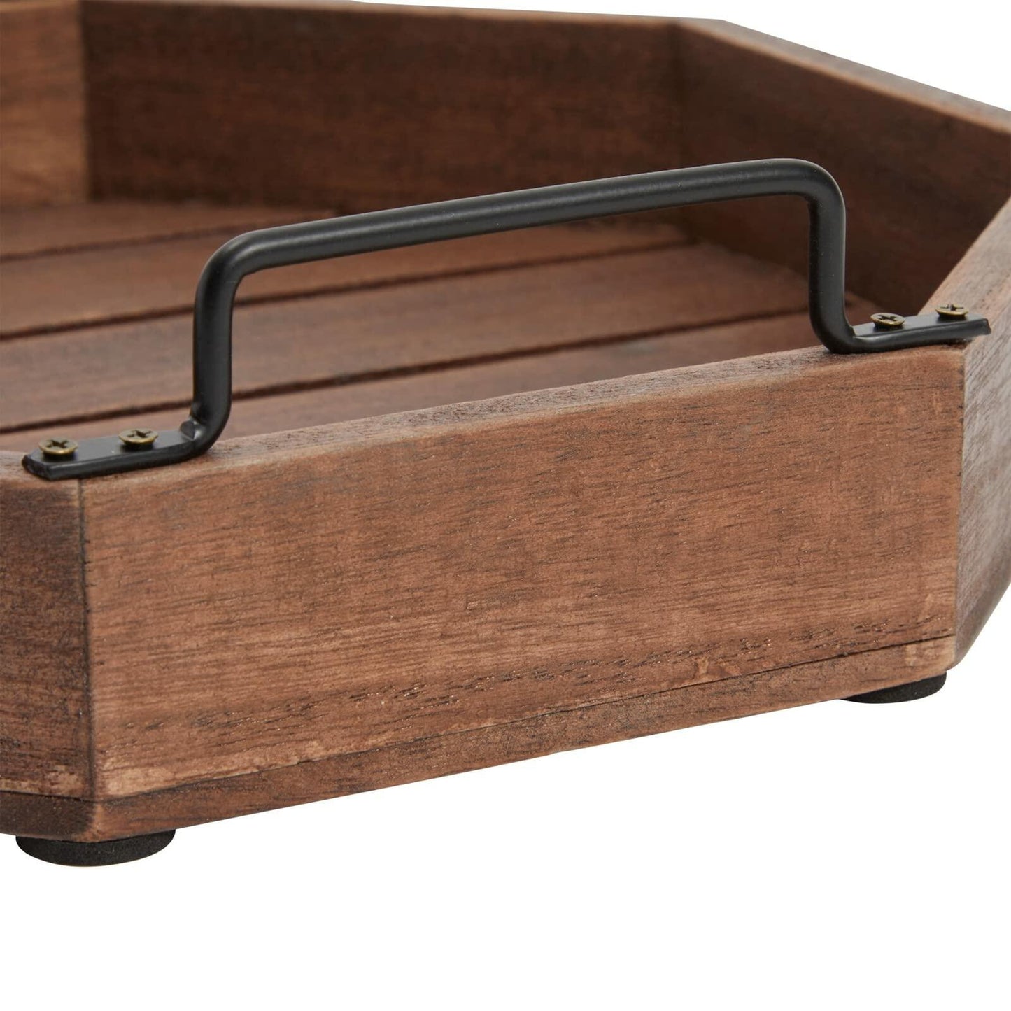 Farmlyn Creek Rustic Wooden Serving Tray Metal Handles 11.75x11.75x2.75in
