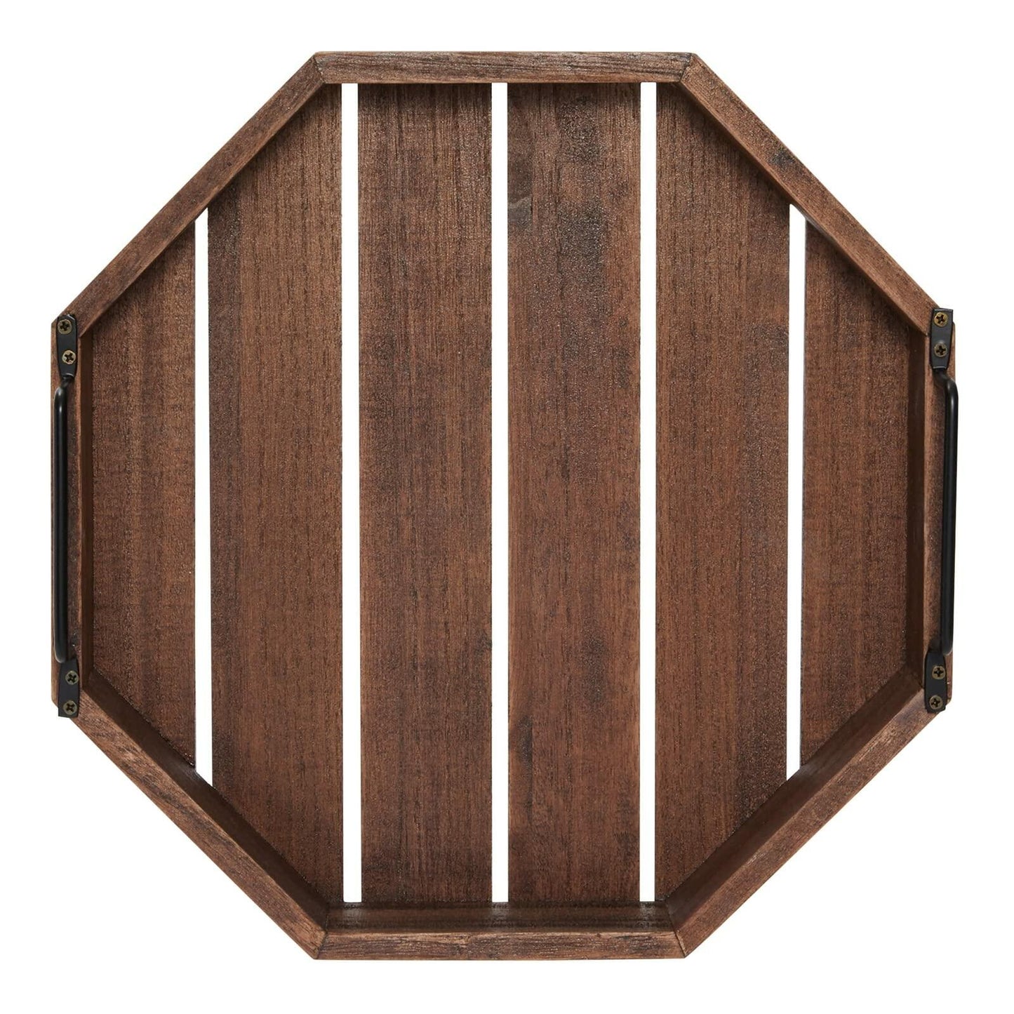 Farmlyn Creek Rustic Wooden Serving Tray Metal Handles 11.75x11.75x2.75in