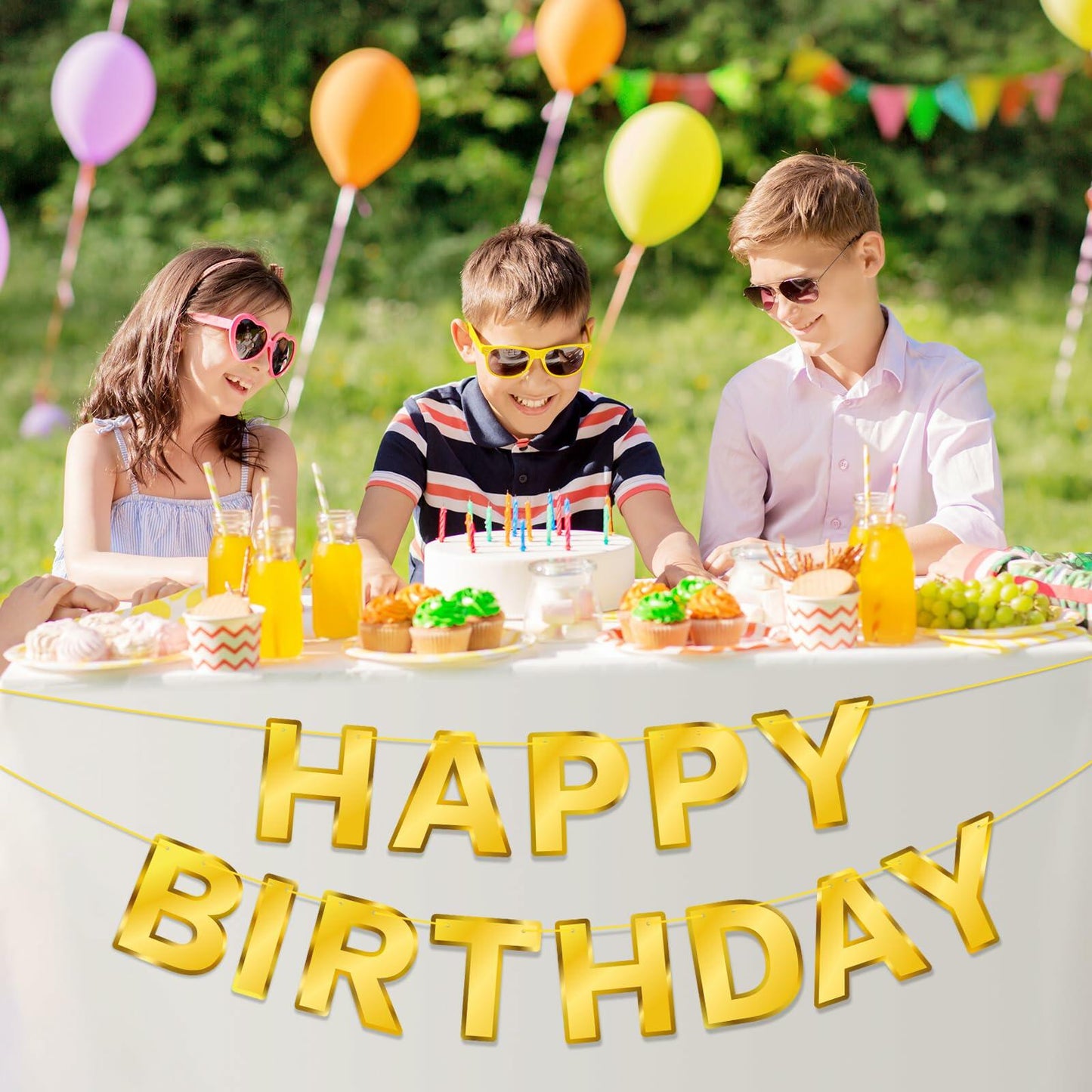 Gold Happy Birthday Banner Sign Garland Party Decoration Kids Baby Party