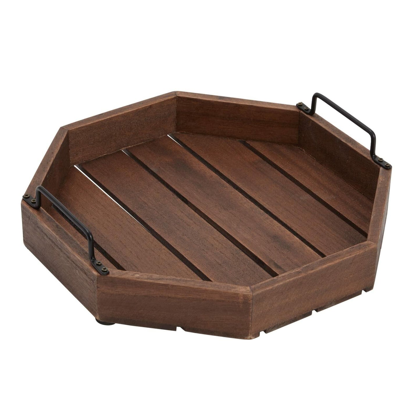 Farmlyn Creek Rustic Wooden Serving Tray Metal Handles 11.75x11.75x2.75in