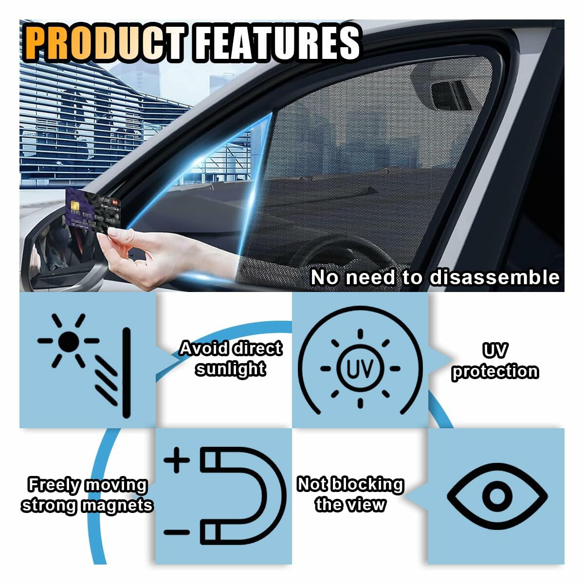 Car Side Window Sun Shade Magnetic Blackout Curtain UV Protection 2pcs