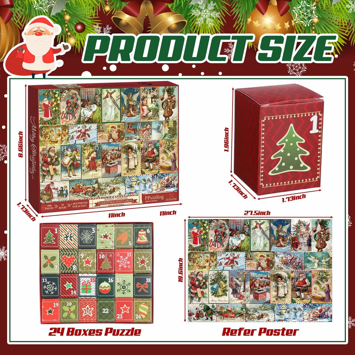 WinnerWhy Advent Calendar 2024 Vintage Christmas Jigsaw Puzzle 1000pcs