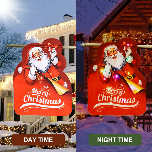 Alupssuc Lighted LED Santa Claus Garden Flag 20x15 Inch Red Double Sided
