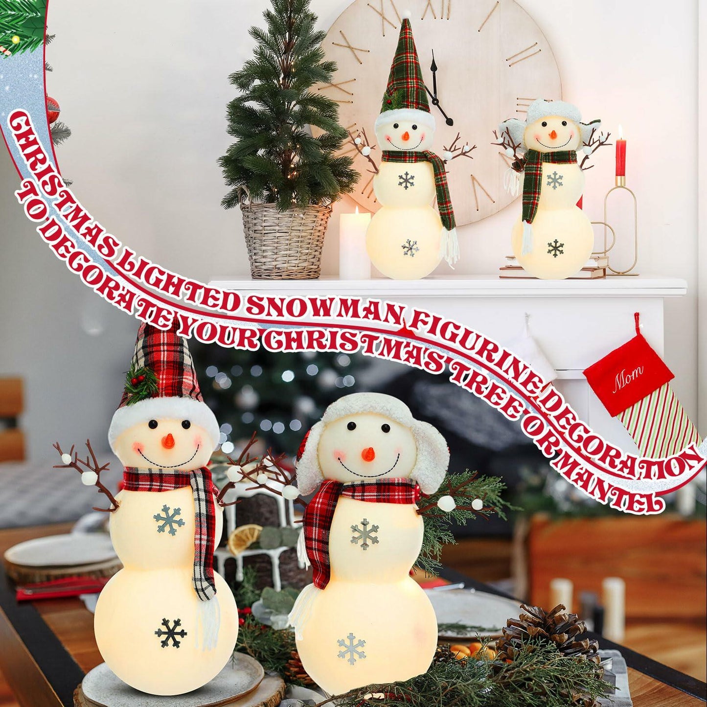 VIHOSE 2 Pcs LED Snowman Decorations 15.7" Tabletop Xmas Decor Green