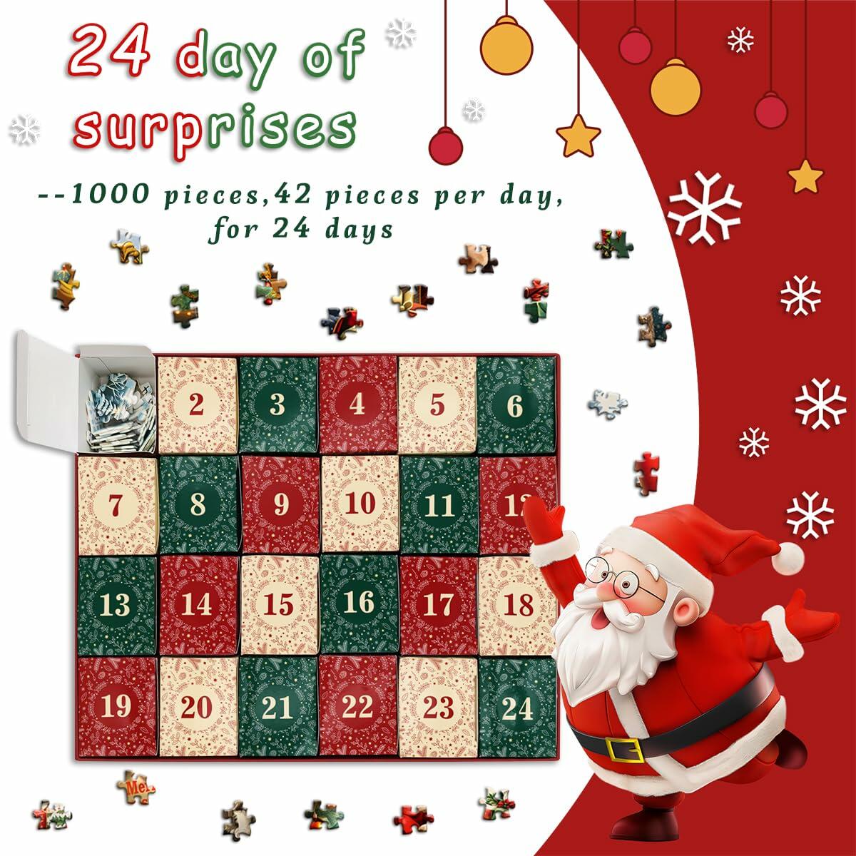 PICKFORU 2024 Christmas Advent Calendar 1000 Pieces Santa Claus Puzzle