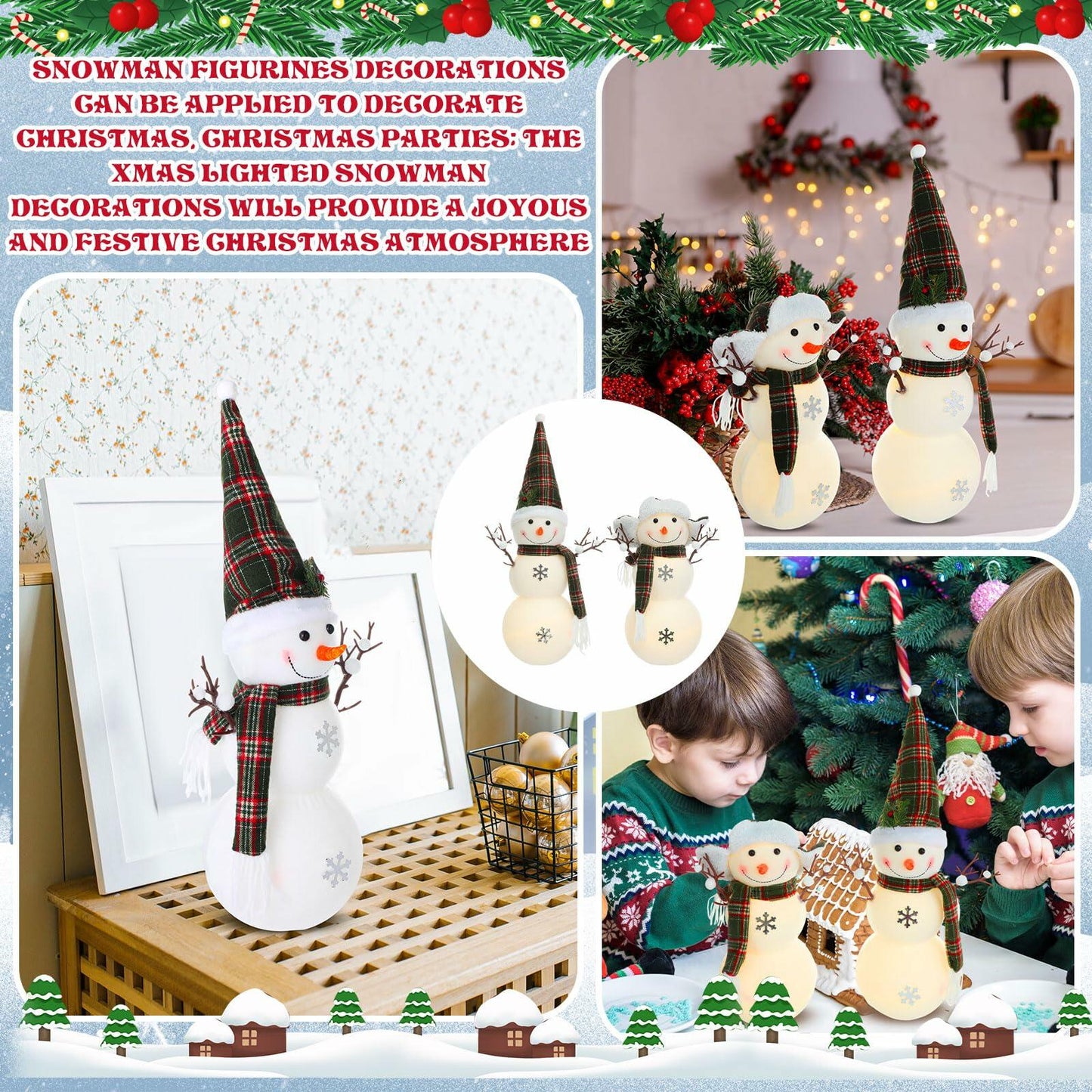 VIHOSE 2 Pcs LED Snowman Decorations 15.7" Tabletop Xmas Decor Green