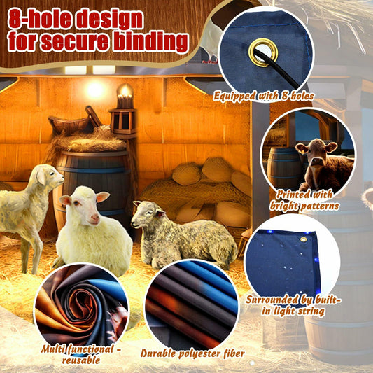 Ganeen 6.4x16ft LED Christmas Garage Door Banner Rustic Nativity Farm