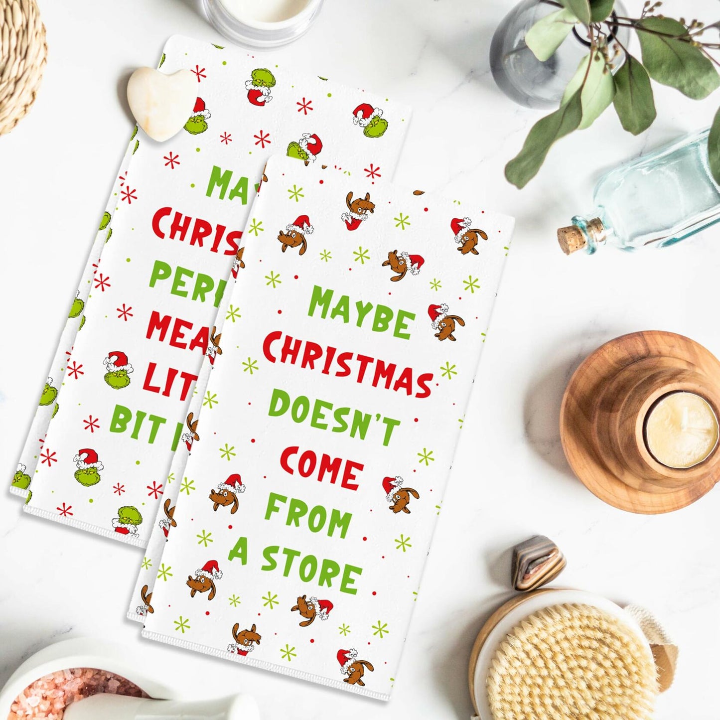 Funny Christmas Towels 2 Pack Absorbent Kitchen Bathroom White Elephant Gifts