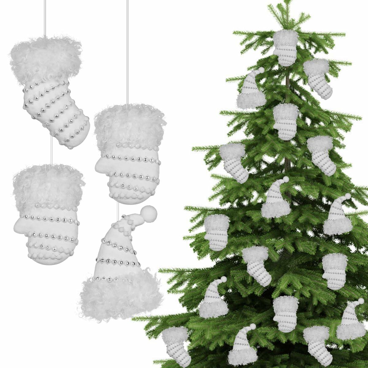 RoseCraft Christmas Ornaments 9PCS Socks Hat Tree Decor White Silver
