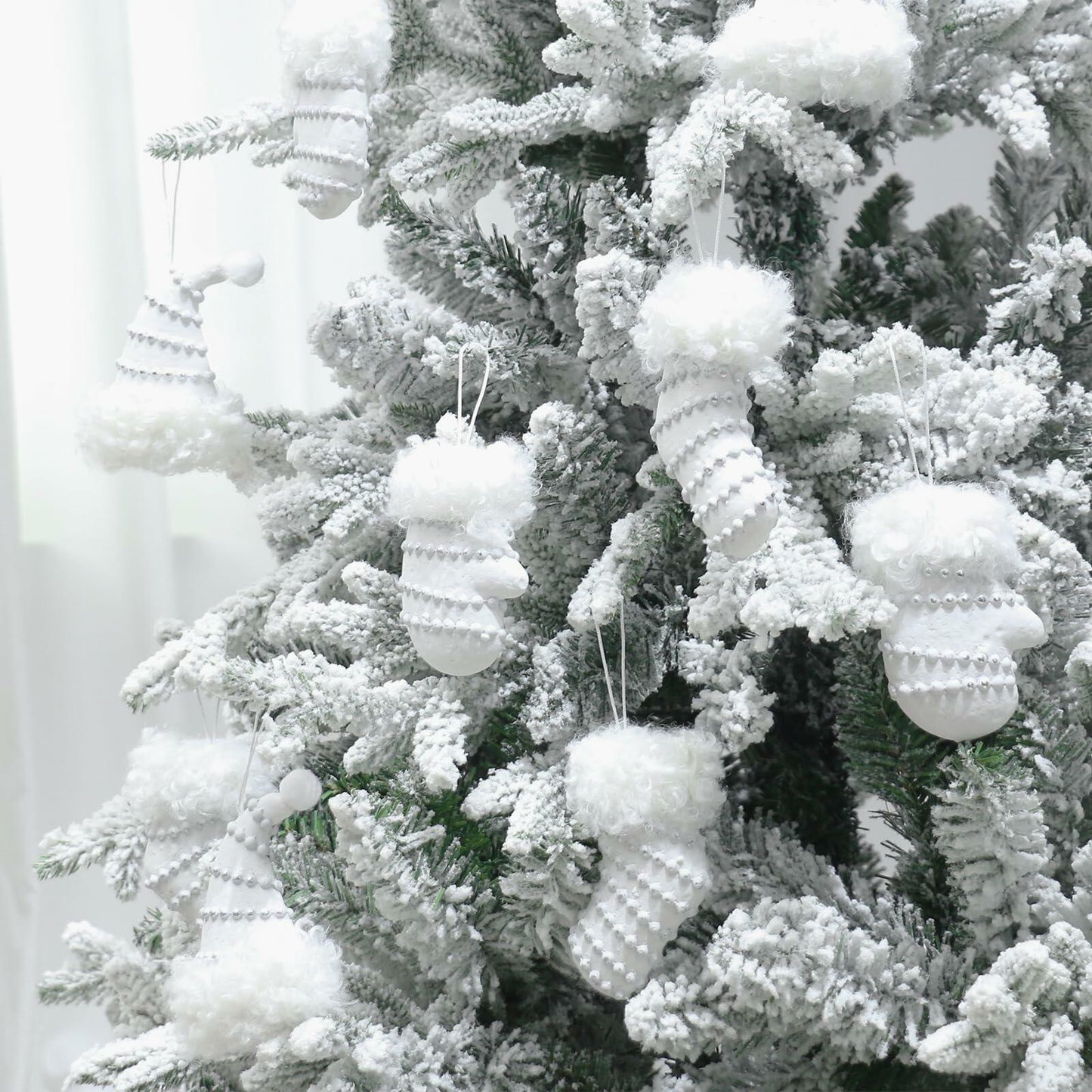 RoseCraft Christmas Ornaments 9PCS Socks Hat Tree Decor White Silver