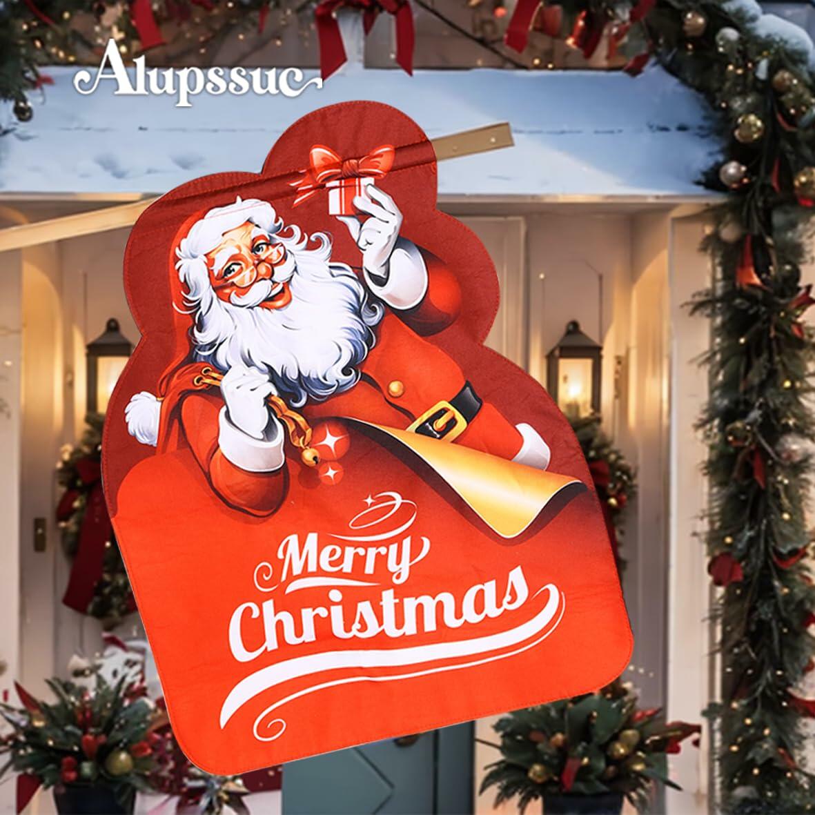 Alupssuc Lighted LED Santa Claus Garden Flag 20x15 Inch Red Double Sided