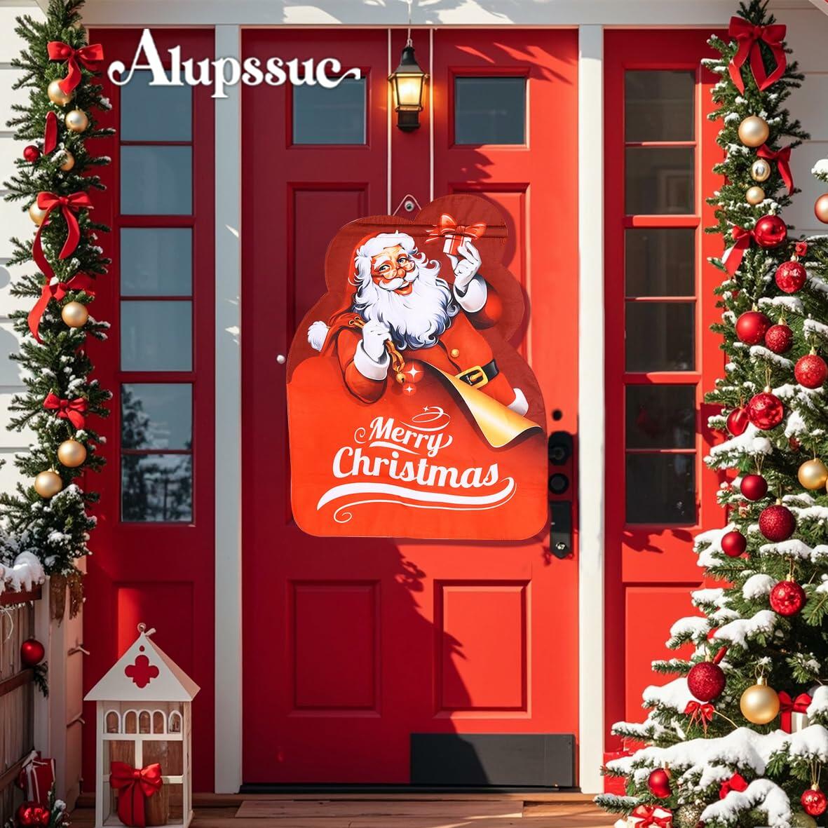 Alupssuc Lighted LED Santa Claus Garden Flag 20x15 Inch Red Double Sided