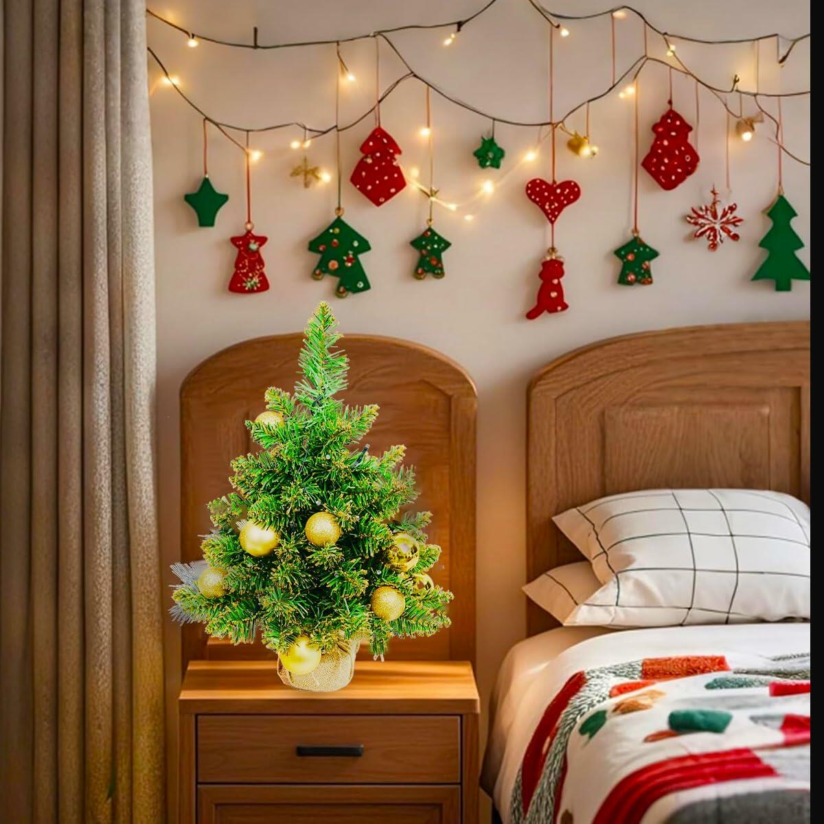 Aimmop 18in Small Christmas Tree with Ornaments 59 Tips Green