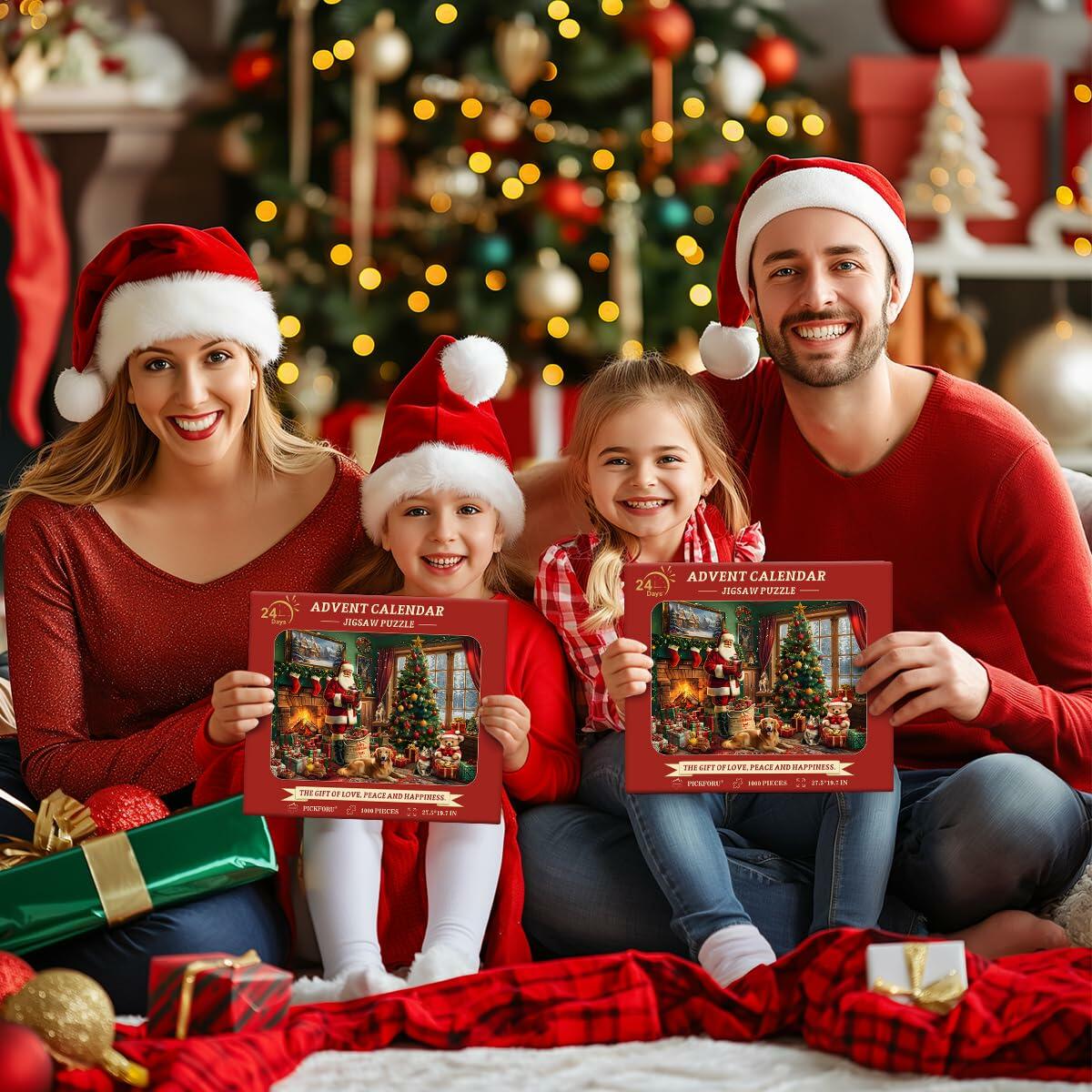 PICKFORU 2024 Christmas Advent Calendar 1000 Pieces Santa Claus Puzzle