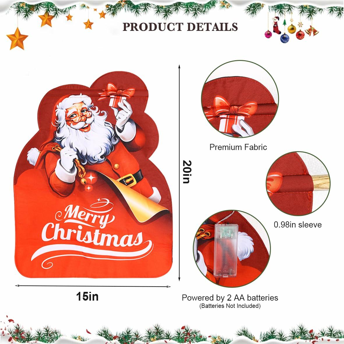 Alupssuc Lighted LED Santa Claus Garden Flag 20x15 Inch Red Double Sided