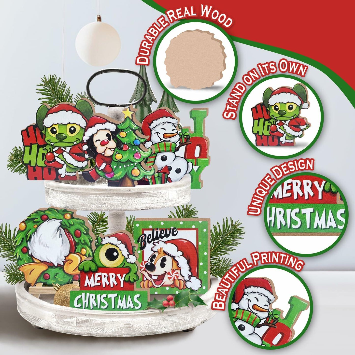 Uruney Merry Christmas Snowman Tiered Tray Decor Green 1 Count