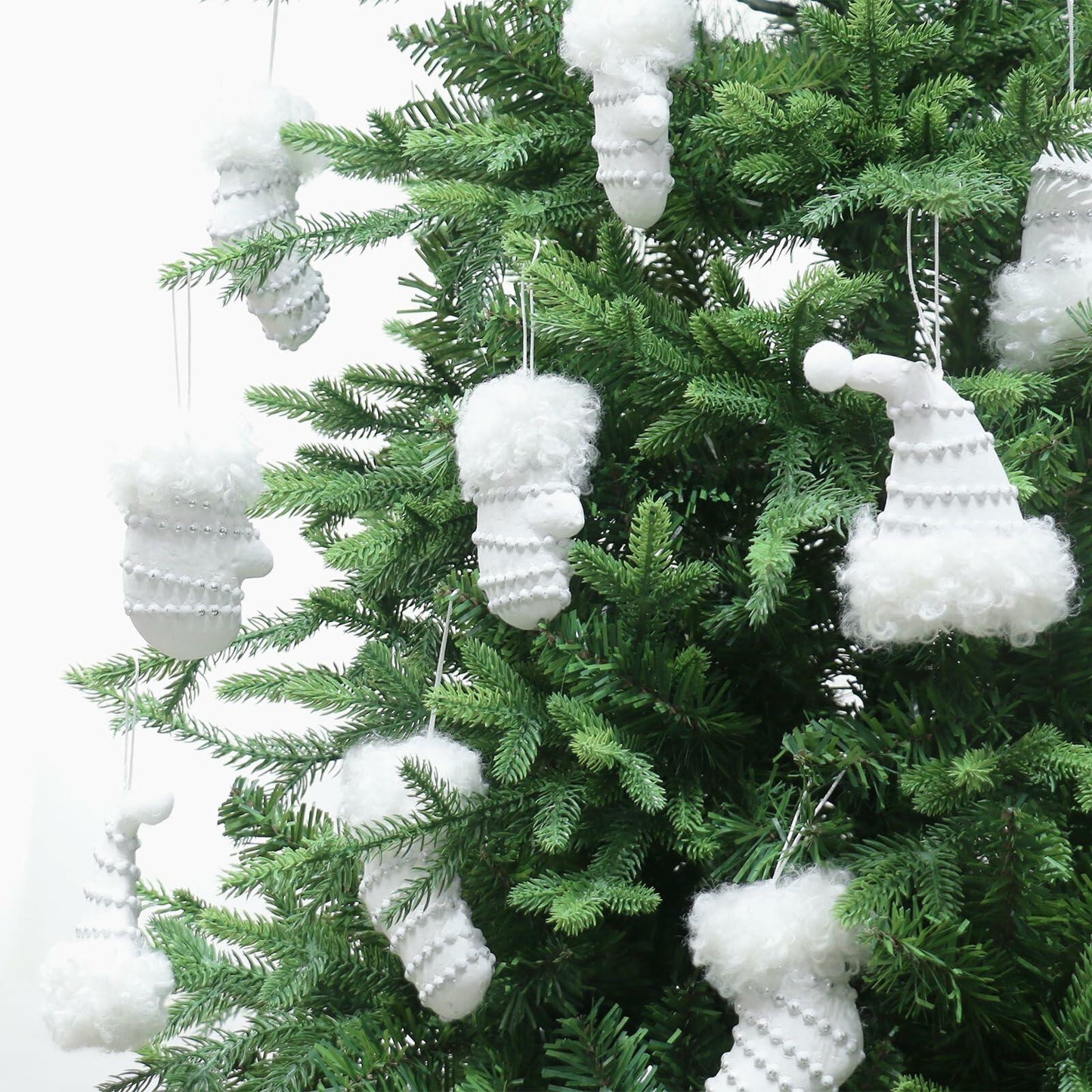 RoseCraft Christmas Ornaments 9PCS Socks Hat Tree Decor White Silver